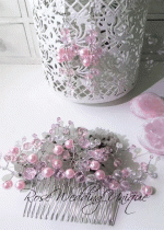 Дизайнерски Гребен- украса за коса розови перли и кристали комплект с обици модел Tender Rose